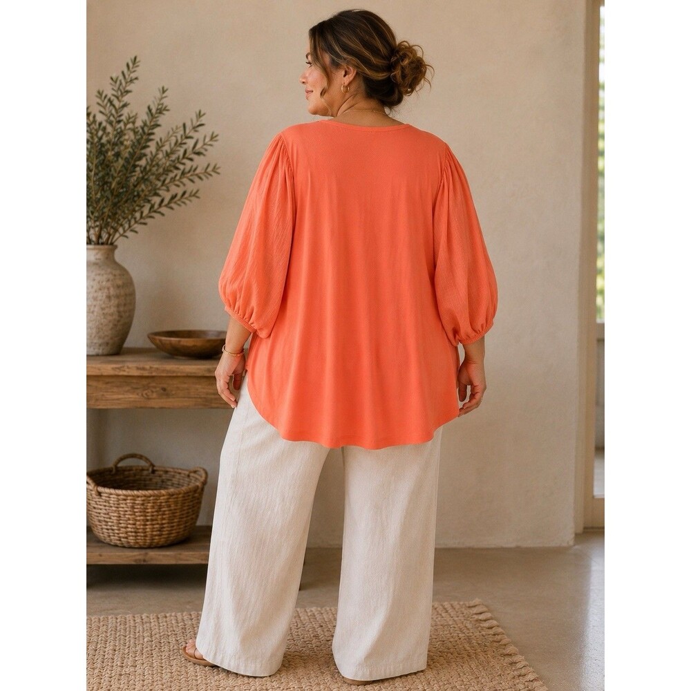 Chico’s Orange Coral Top Women’s XXL 4 Flowy Dolman Batwing Puff Sleeve New - Picture 5 of 13